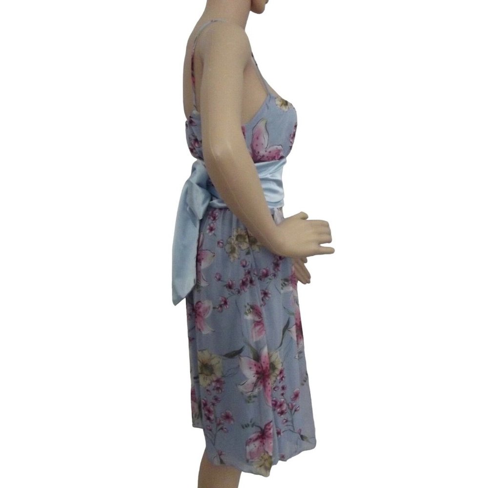 Fredericks Small Blue Pink Floral Ruched Bodice Dress belt cherry blossoms lily - Picture 3 of 8
